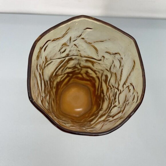 Vintage MCM Seneca Driftwood Crinkle Textured Glass Tumbler Brown Amber 12oz - Picture 7 of 10